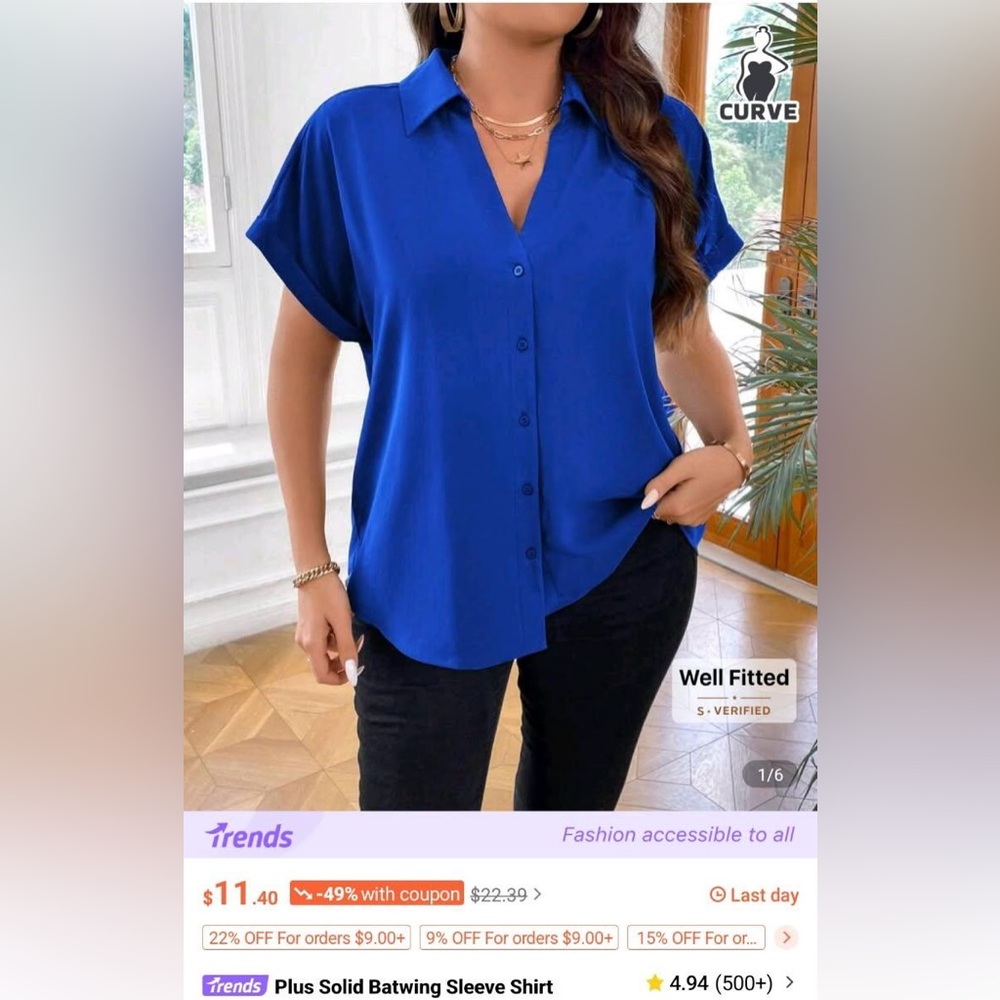 NWOT Blue Women's Button-Up Top